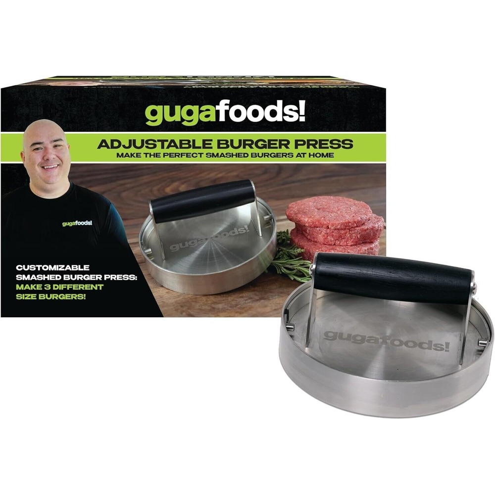 Guga‎ Smash Burger Press  1/4", 1/2" Patty Maker - Stainless Steel & Wood Handle
